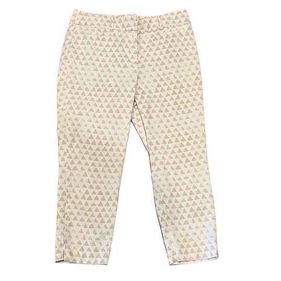 LOFT Pants - LOFT Riviera Crop White Pants with Beige Triangle Print - Size 6